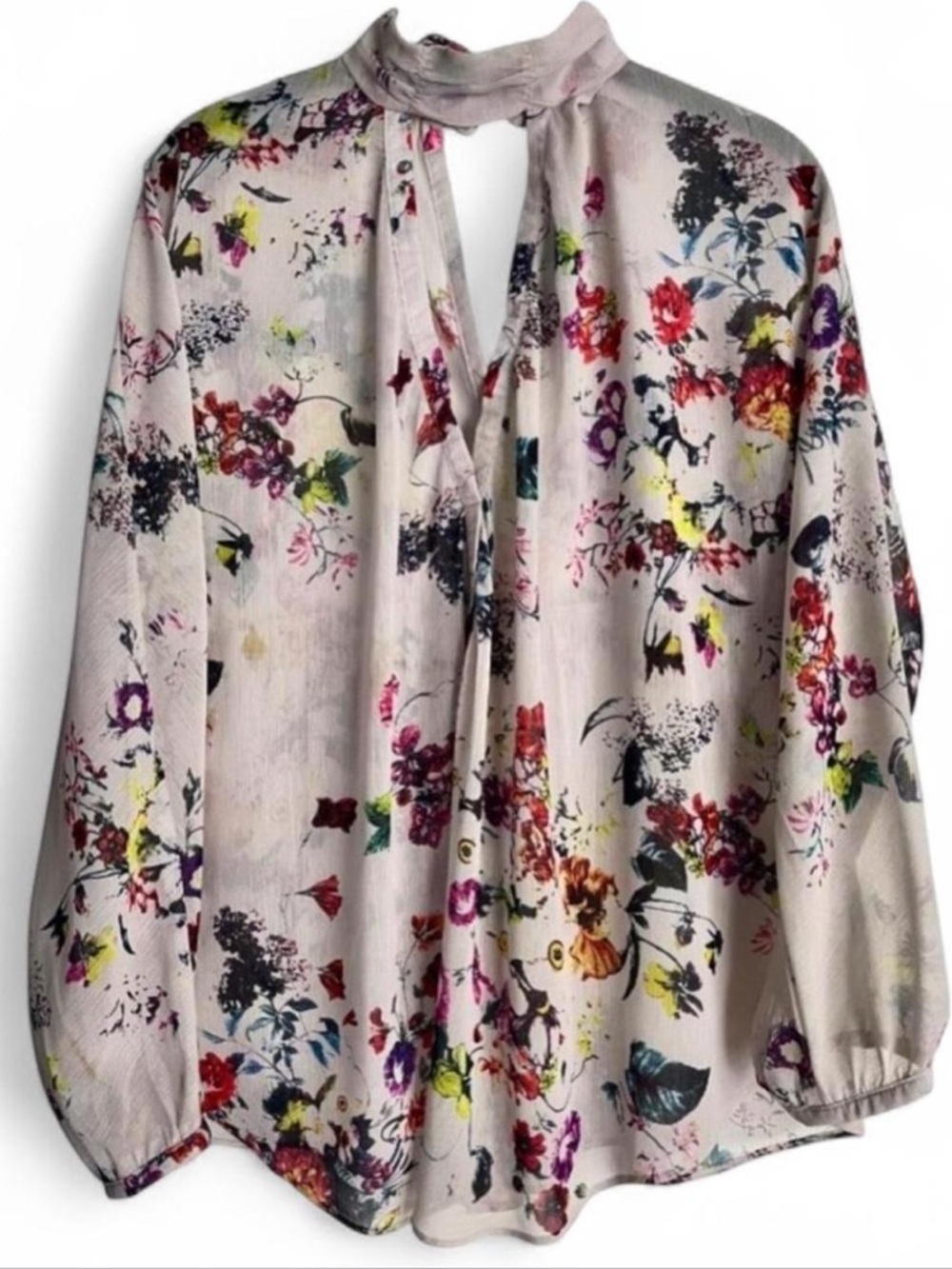 Anthropologie Multicolor Sheer Floral Romantic Boho High-Neck Peasant Blouse